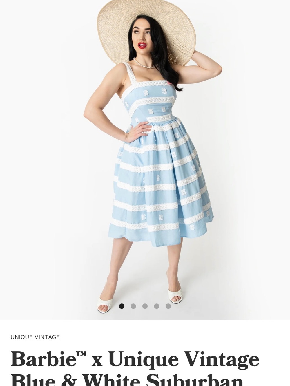 Unique Vintage Barbie yellow & white suburban shopper fit and flare dress - Picture 6 of 7